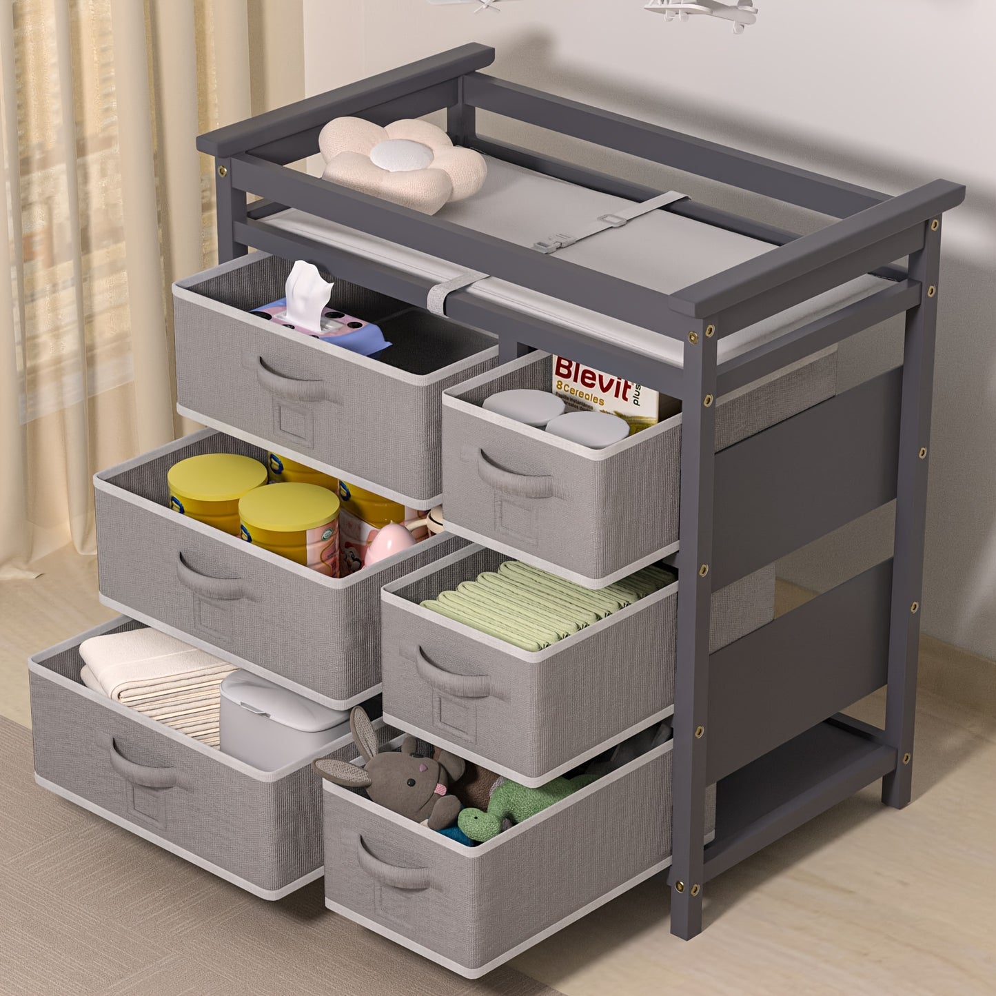 Baby Changing Table With Storage Drawers And Pad