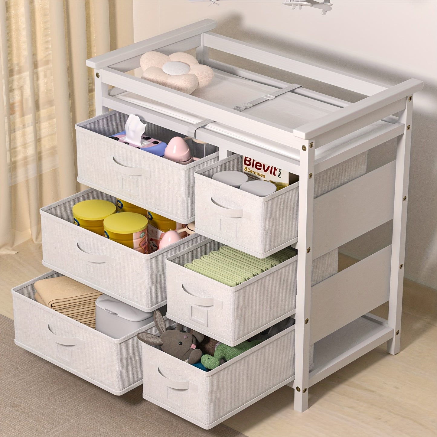 Baby Changing Table With Storage Drawers And Pad