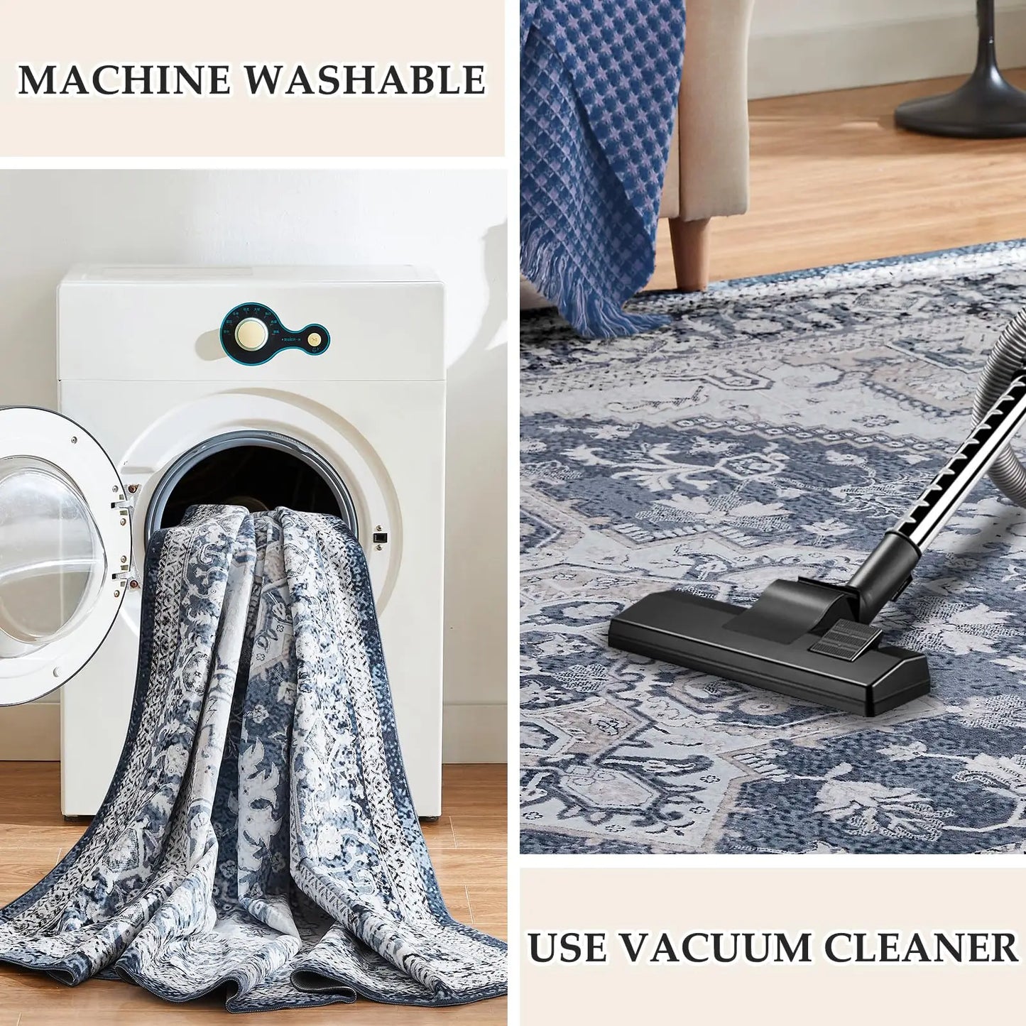 Vintage Design Machine Washable Non Slip Rug