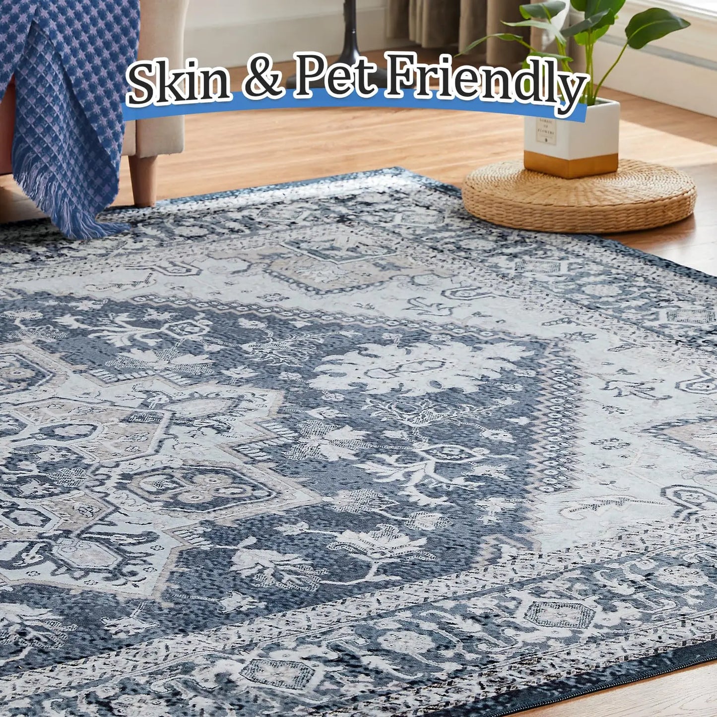 Vintage Design Machine Washable Non Slip Rug
