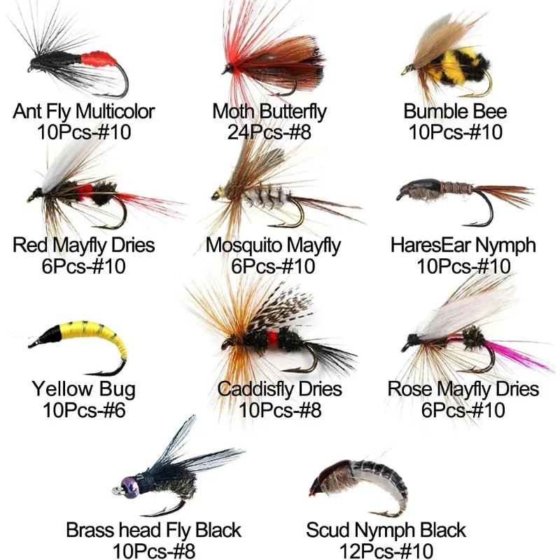 Fly Fishing Flies Kit, 50/114Pcs Handmade Fly Fishing Gear with Dry/Wet Flies, Streamers, Fly Assortment Trout Bass Fishing