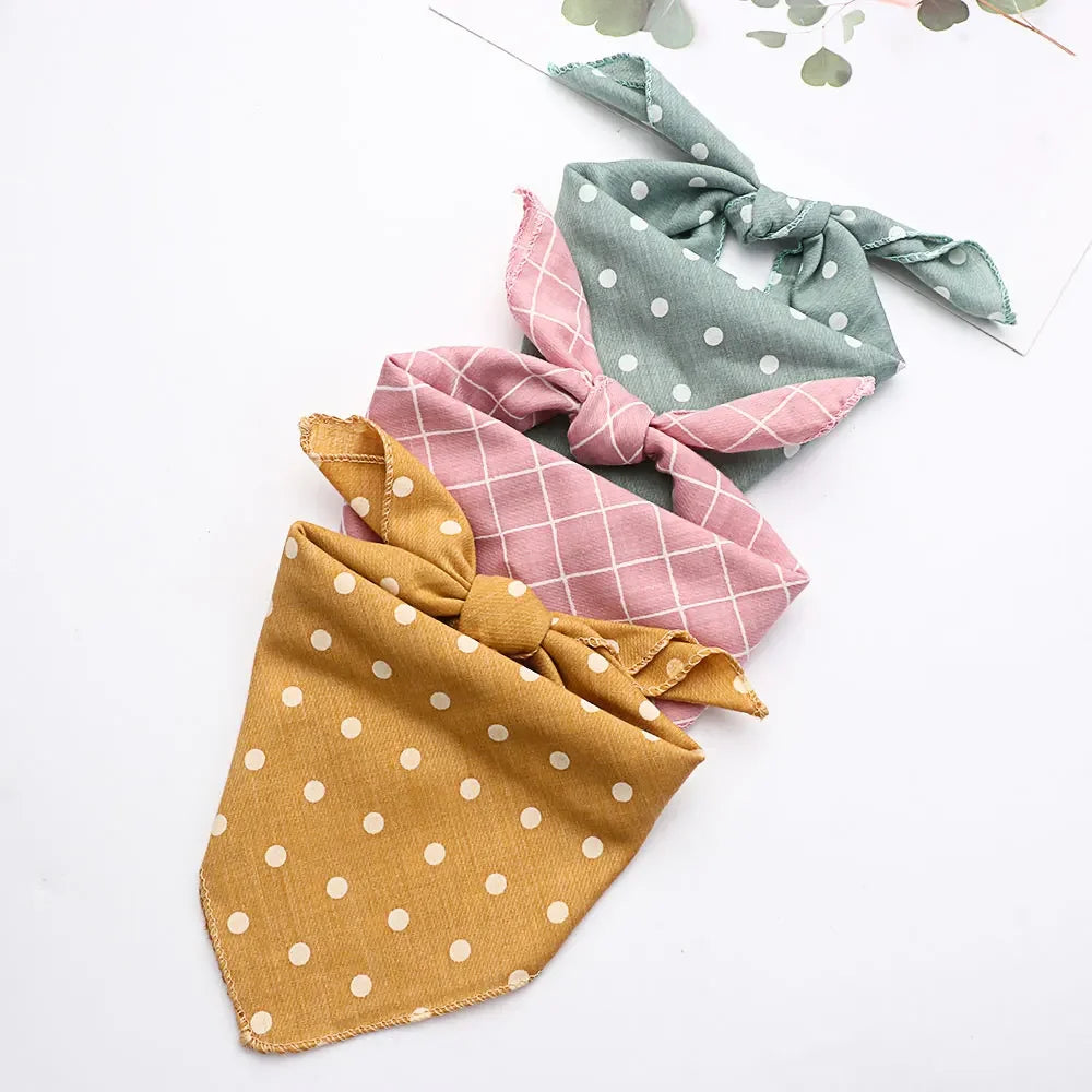 Pet Bandanas Plaid Dots Style Cotton Washable Bandanas For Puppies Kittens