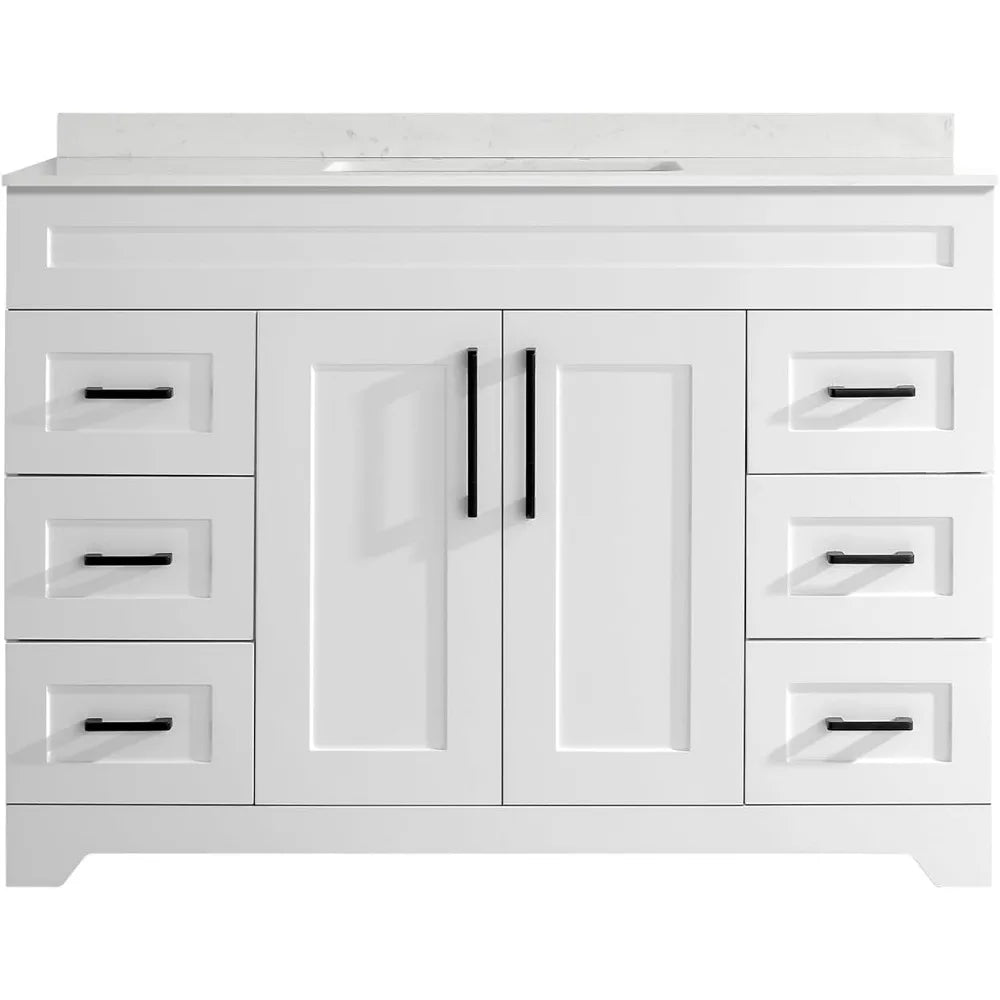 Bathroom Vanity w/ Stone Counter top. Rectangle Sink and Back Splash