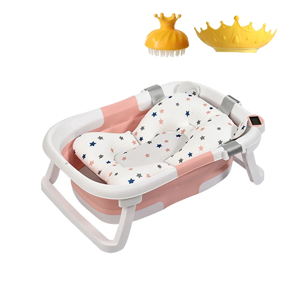 Portable Collapsible Baby Bathtub with Soft Cushion (Pink)