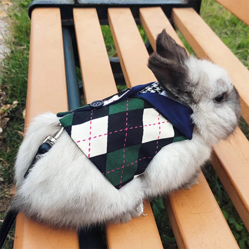 Headsome Rabbit Chinchillas School Uniform Clothes with Harness Walking Pet Harnesses and Leash Set