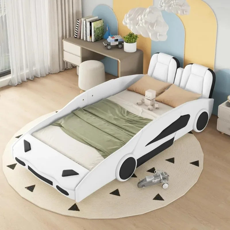 Twin Size Boys Car Bed,Race Car-Shaped Platform Wooden Bedframe