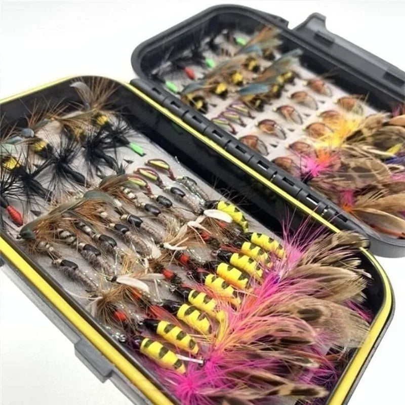 Fly Fishing Flies Kit, 50/114Pcs Handmade Fly Fishing Gear with Dry/Wet Flies, Streamers, Fly Assortment Trout Bass Fishing