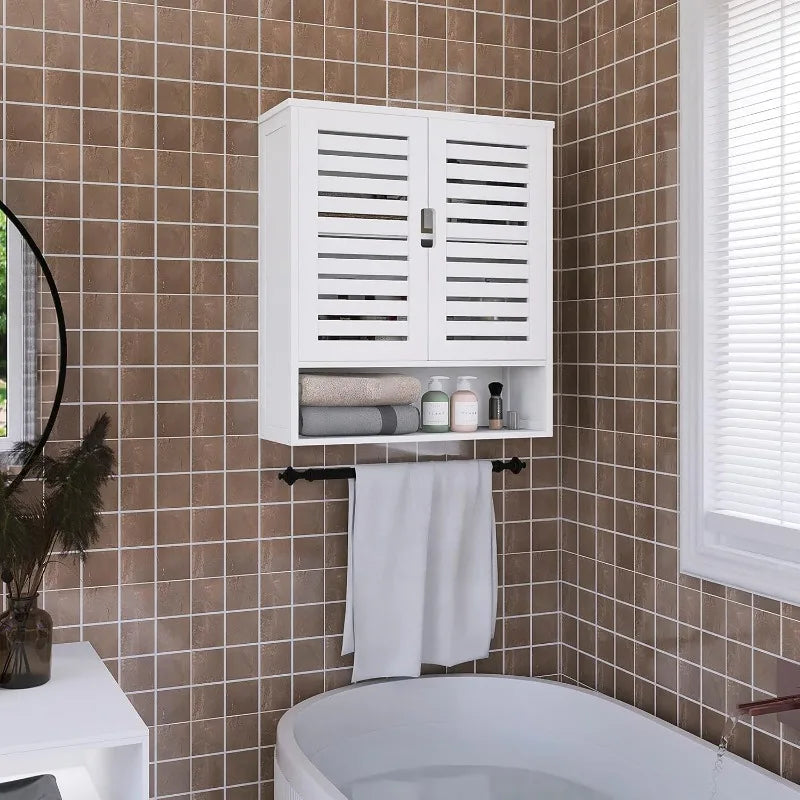 Bathroom Cabinet Wall Mounted, Bamboo Over-The-Toilet Storage Organizer, Space Saver Medicine Cabinet with Adjustable Shelves