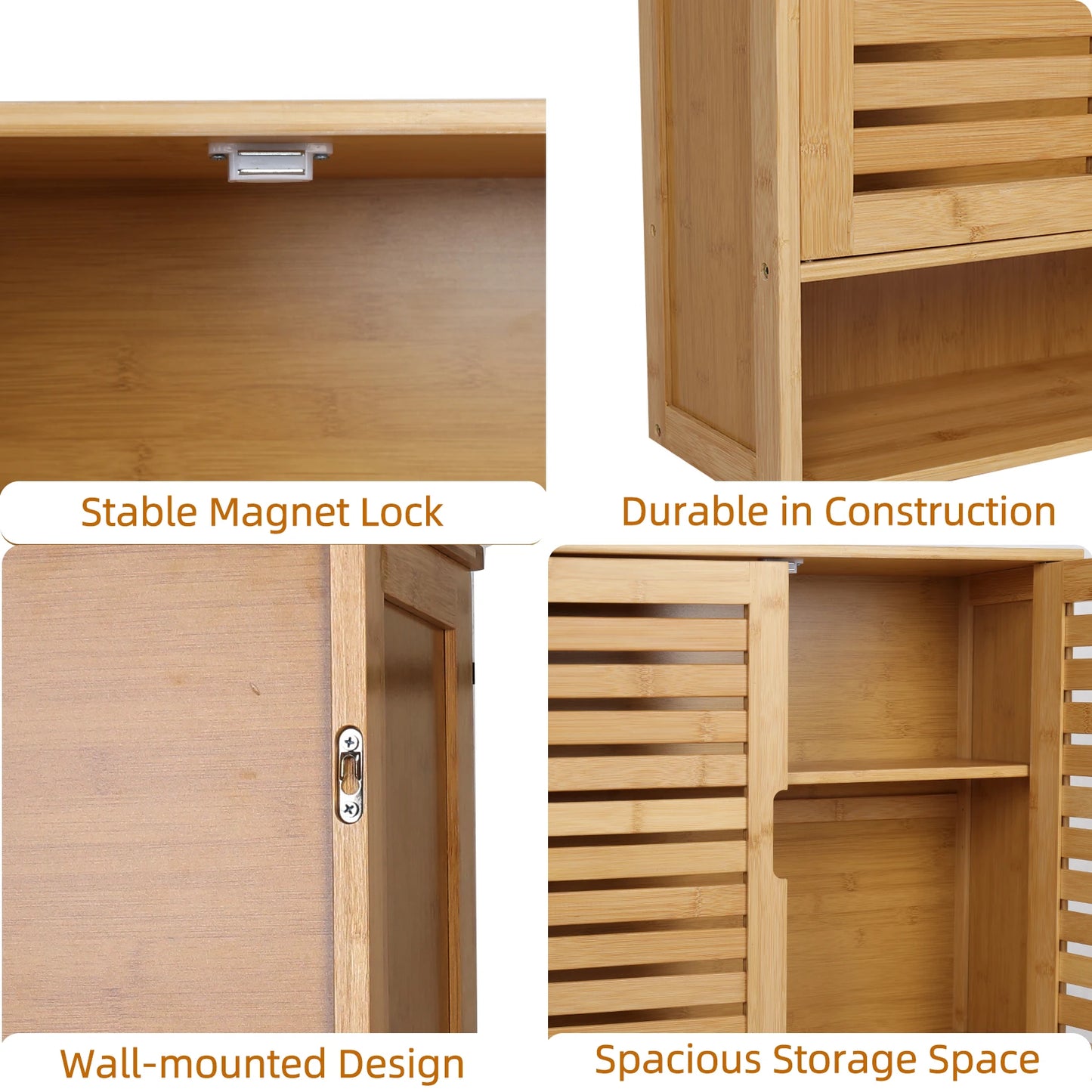 Natural Bamboo Bathroom Cabinet Wall Mounted Kitchen Cabinet Cupboard Storage Organizer 3 Tier Shelf
