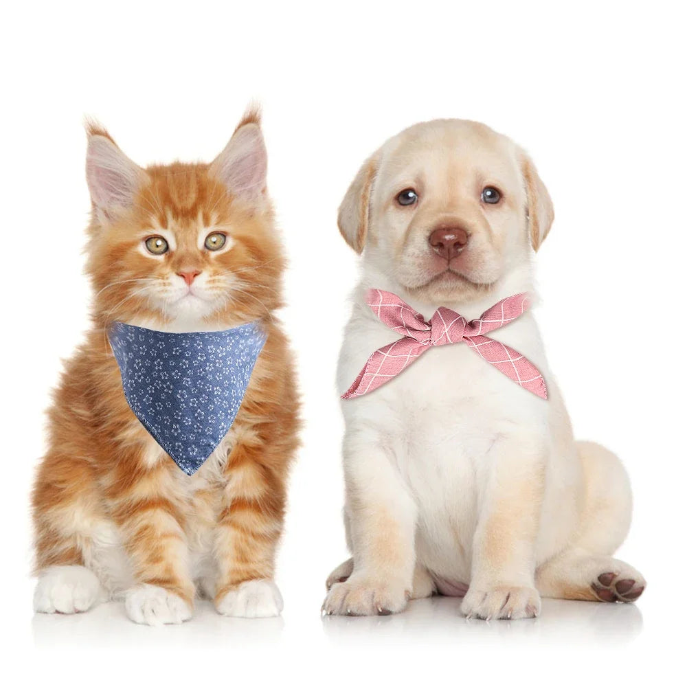 Pet Bandanas Plaid Dots Style Cotton Washable Bandanas For Puppies Kittens