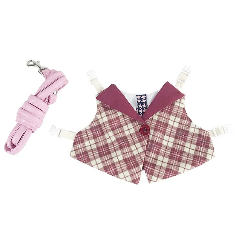 Headsome Rabbit Chinchillas School Uniform Clothes with Harness Walking Pet Harnesses and Leash Set