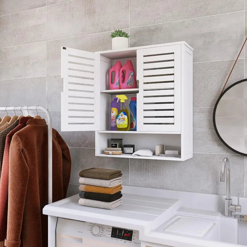 Bathroom Cabinet Wall Mounted, Bamboo Over-The-Toilet Storage Organizer, Space Saver Medicine Cabinet with Adjustable Shelves