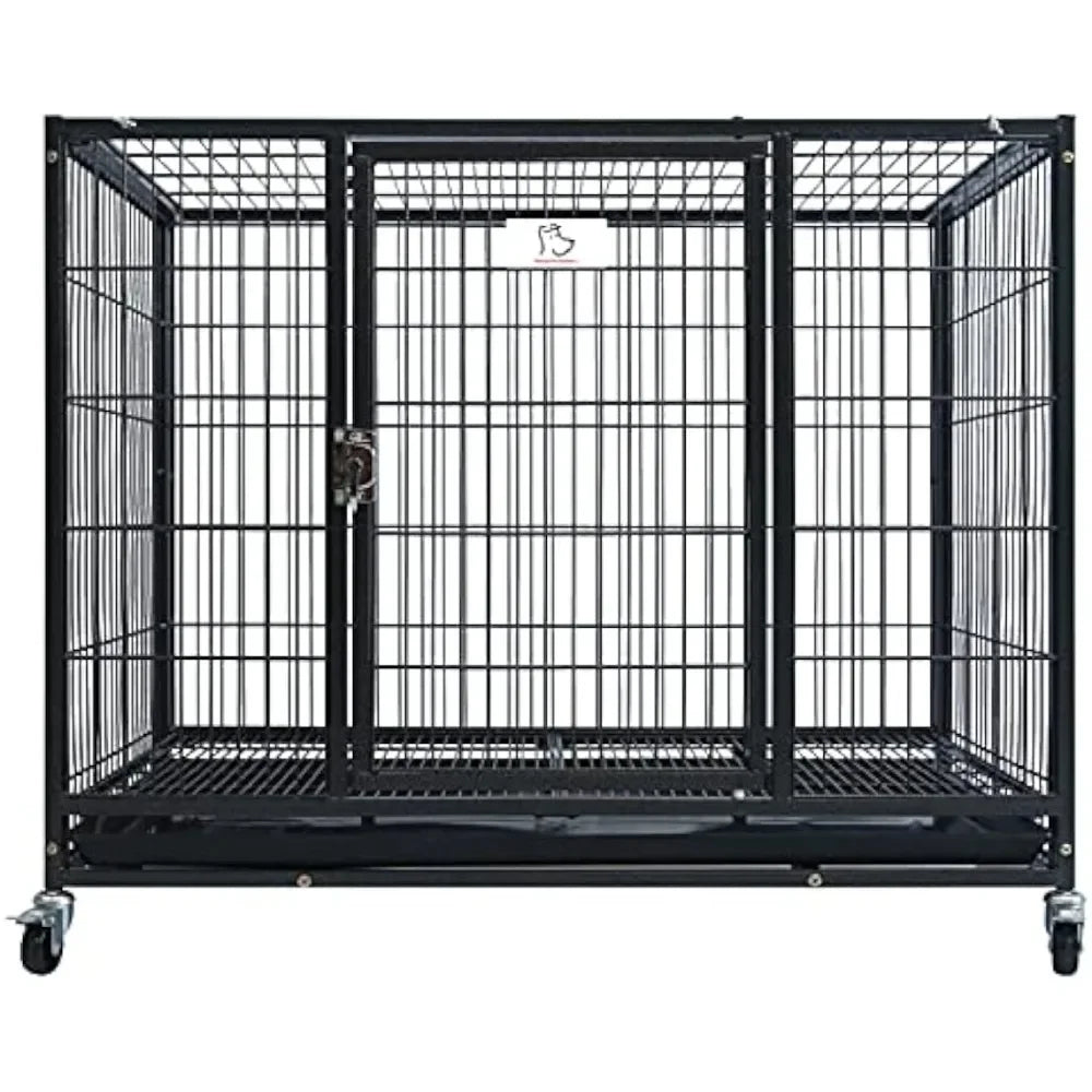Homey Pet 37 inch Stackable Open Top Heavy Duty Dog Crate Cage for Medium Dog with Wheels and Removable Tray