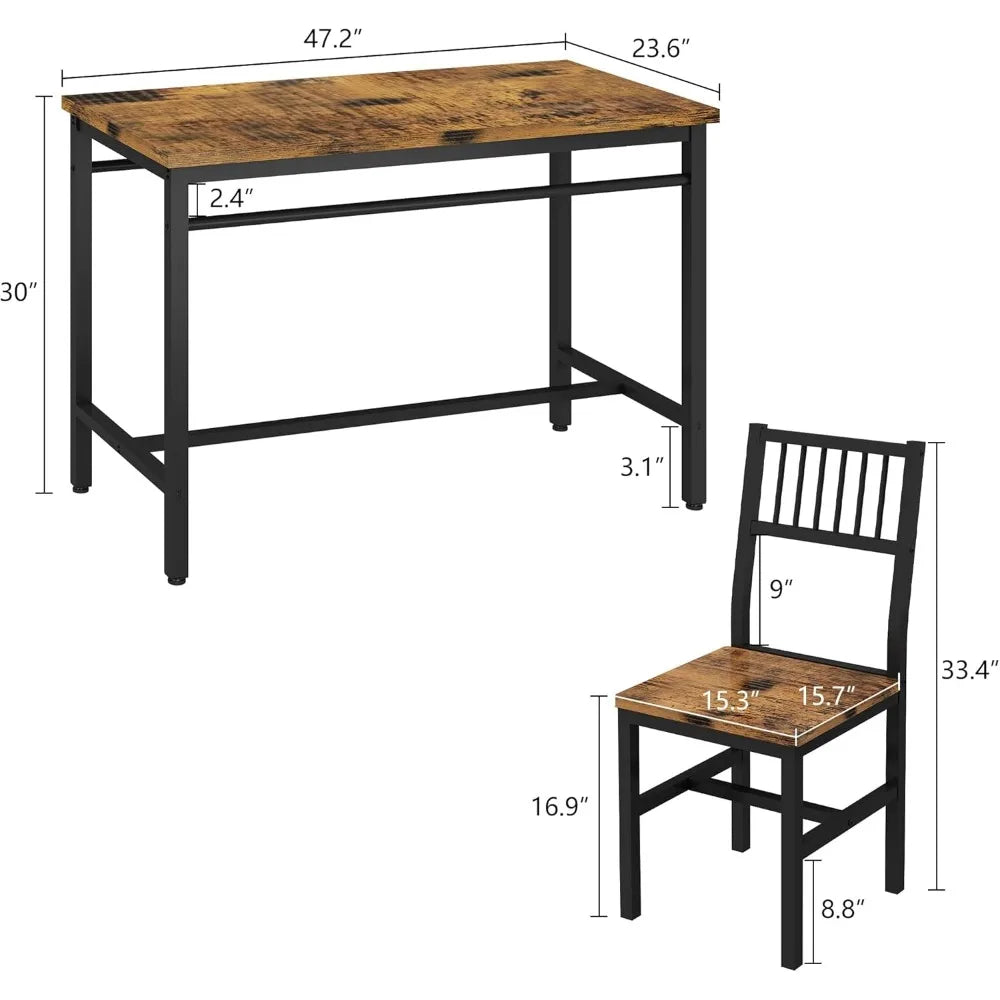 47.2-inch dining table set of 4, industrial table with 4 curved chairs set, 5-piece rectangular kitchen table set dining room