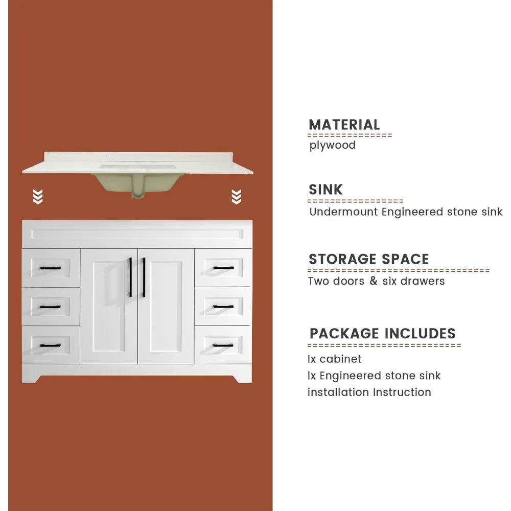 Bathroom Vanity w/ Stone Counter top. Rectangle Sink and Back Splash