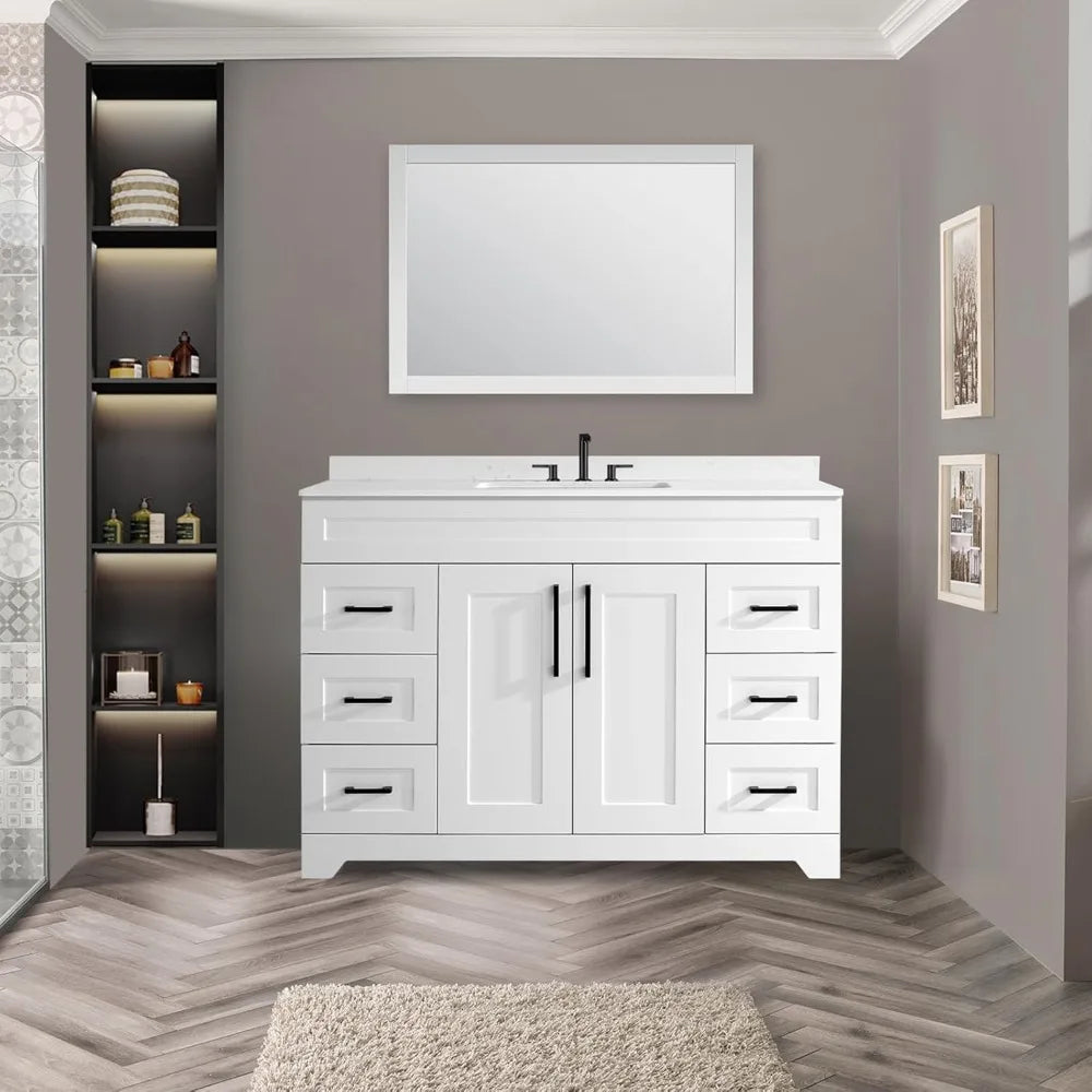 Bathroom Vanity w/ Stone Counter top. Rectangle Sink and Back Splash