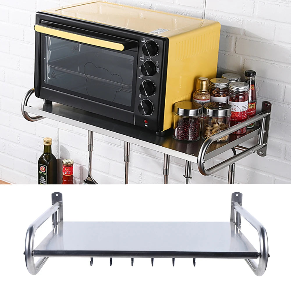 Single Layer with 6 Hooks Stainless Steel Microwave Oven Shelf