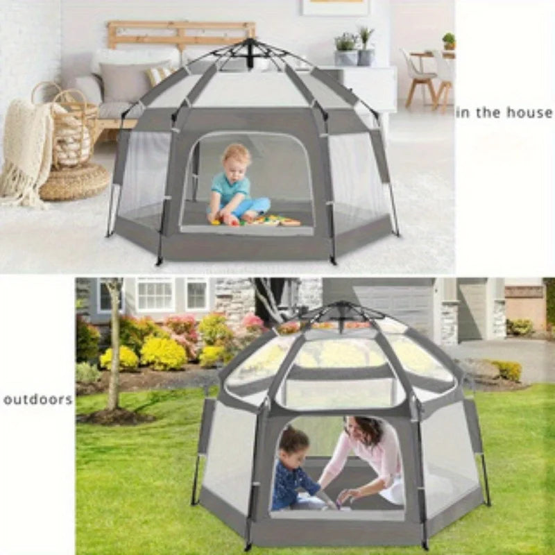 Folding baby tent, playhouse with sunshade and mesh panels, ideal for indoor and outdoor activities