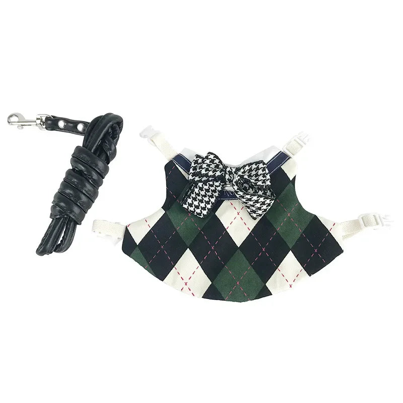 Headsome Rabbit Chinchillas School Uniform Clothes with Harness Walking Pet Harnesses and Leash Set