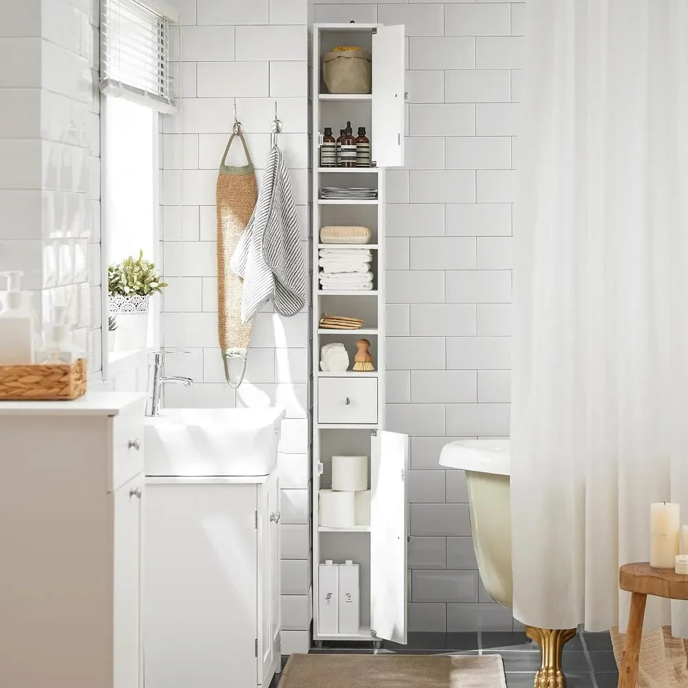 White Slim Tall Bathroom Storage Cabinet