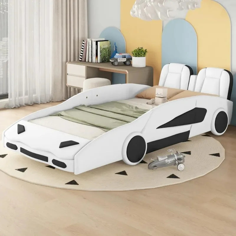 Twin Size Boys Car Bed,Race Car-Shaped Platform Wooden Bedframe