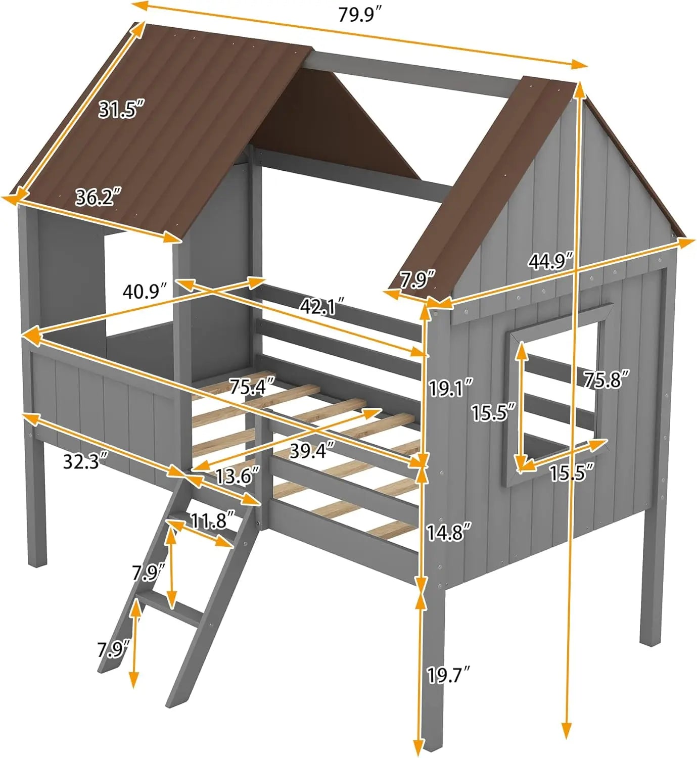 Kids House Twin Size Bed With Fence And Rails