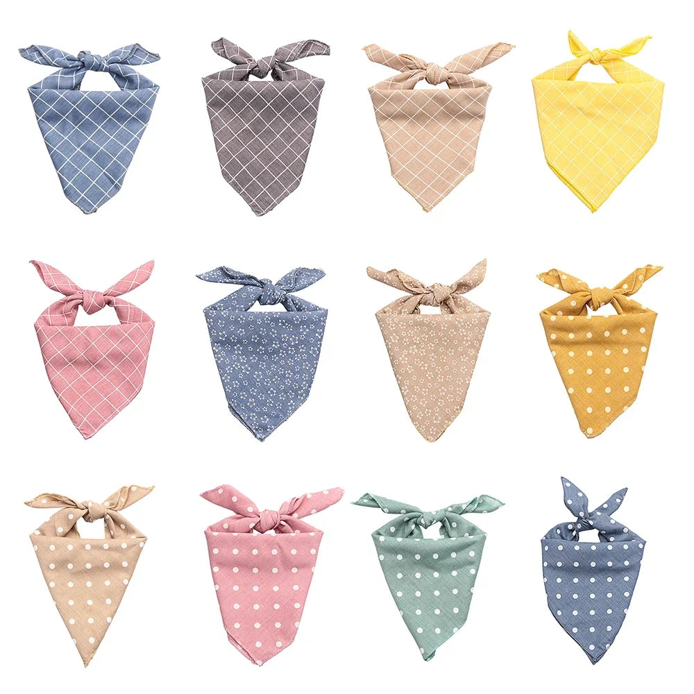 Pet Bandanas Plaid Dots Style Cotton Washable Bandanas For Puppies Kittens