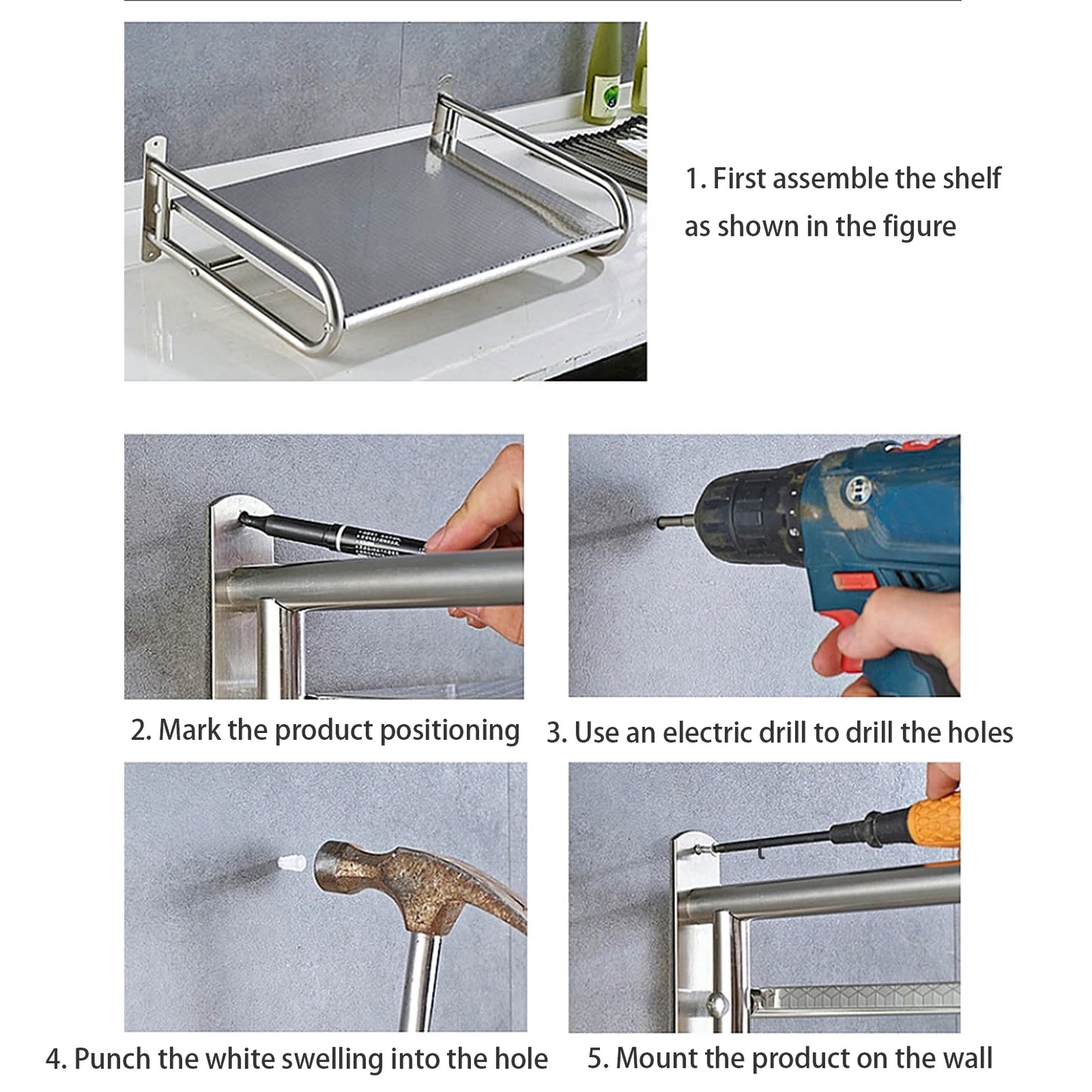 Single Layer with 6 Hooks Stainless Steel Microwave Oven Shelf