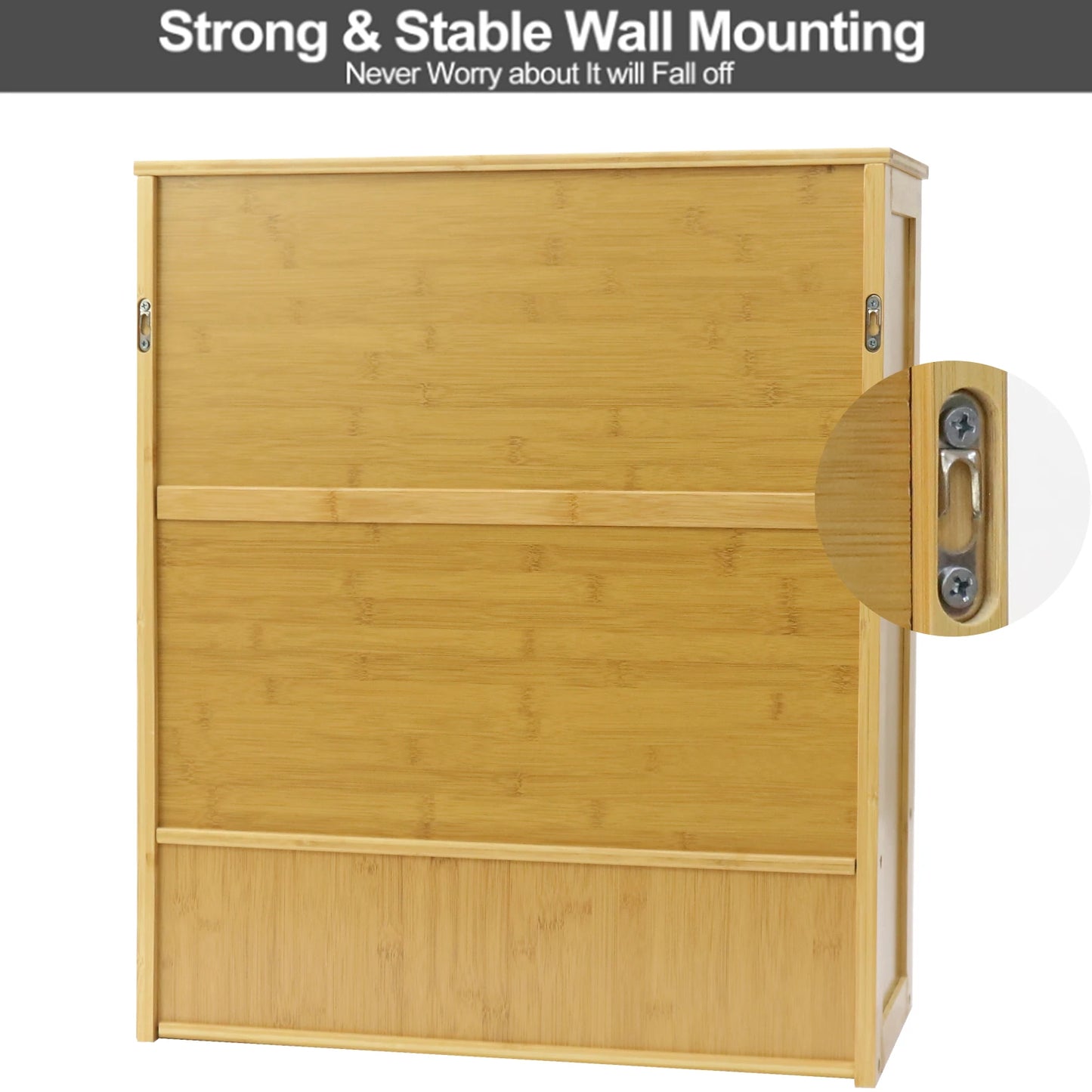 Natural Bamboo Bathroom Cabinet Wall Mounted Kitchen Cabinet Cupboard Storage Organizer 3 Tier Shelf