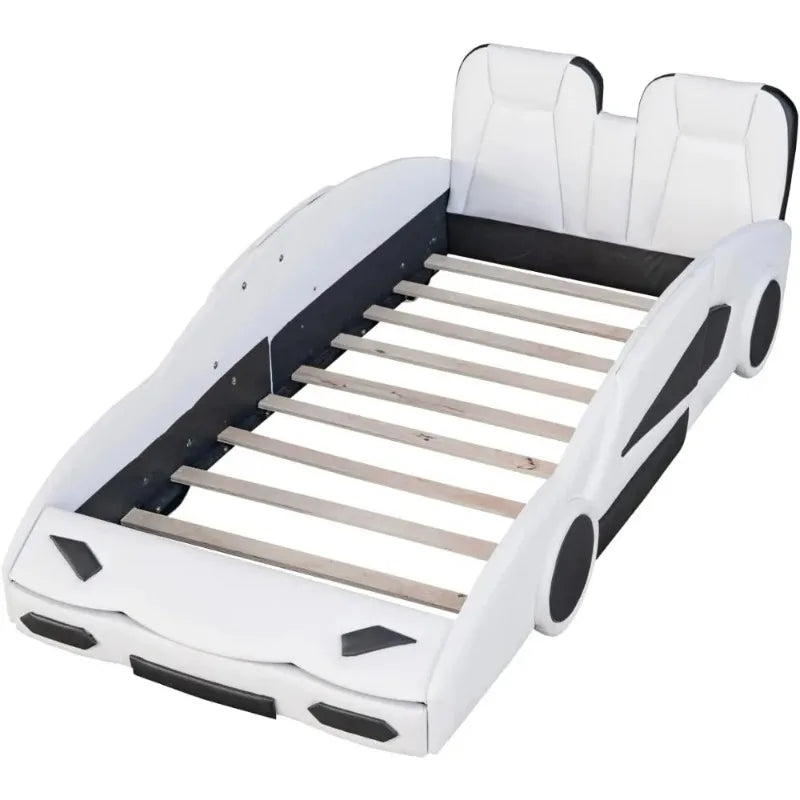 Twin Size Boys Car Bed,Race Car-Shaped Platform Wooden Bedframe