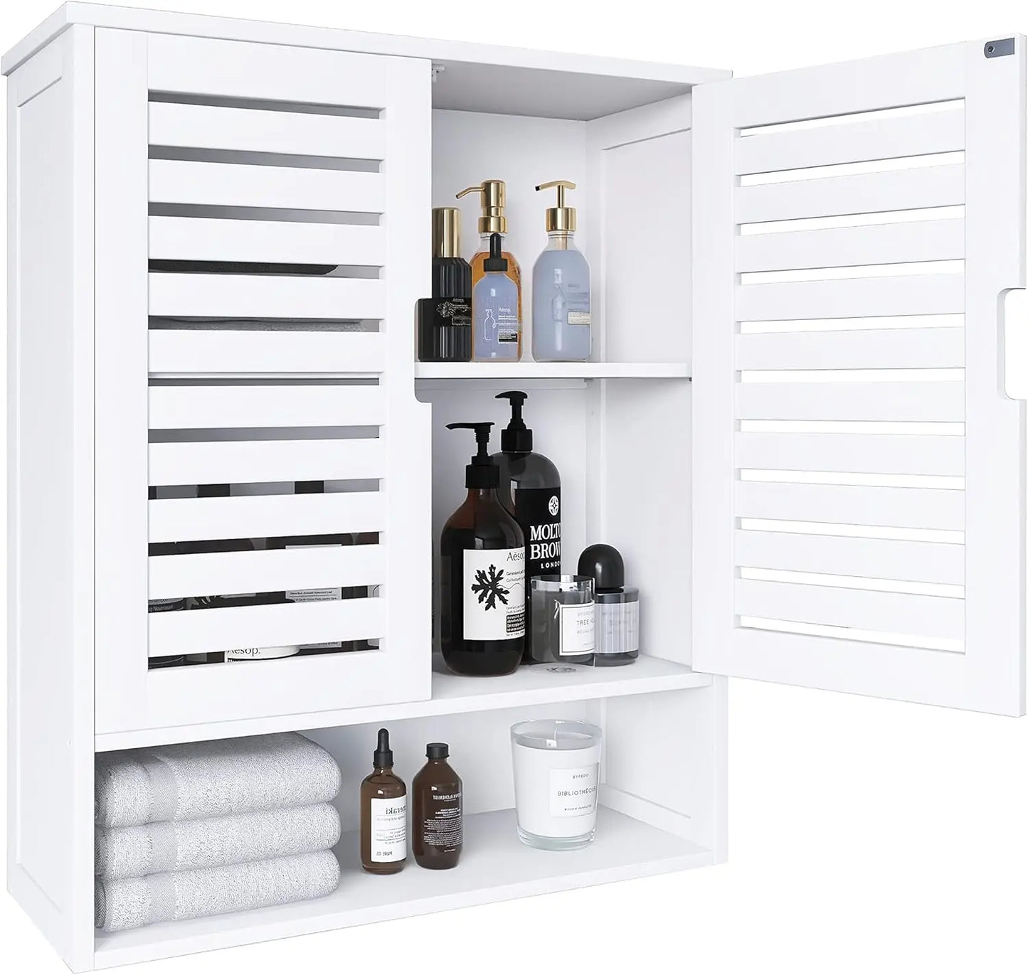 Bathroom Cabinet Wall Mounted, Bamboo Over-The-Toilet Storage Organizer, Space Saver Medicine Cabinet with Adjustable Shelves