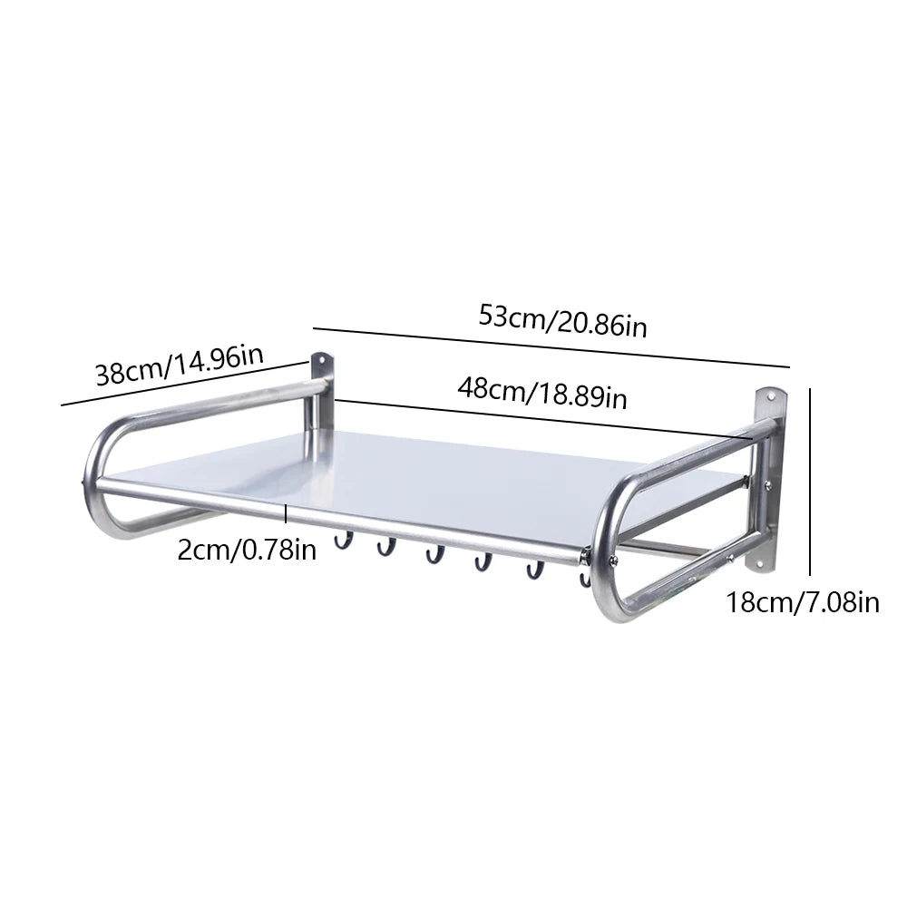 Single Layer with 6 Hooks Stainless Steel Microwave Oven Shelf