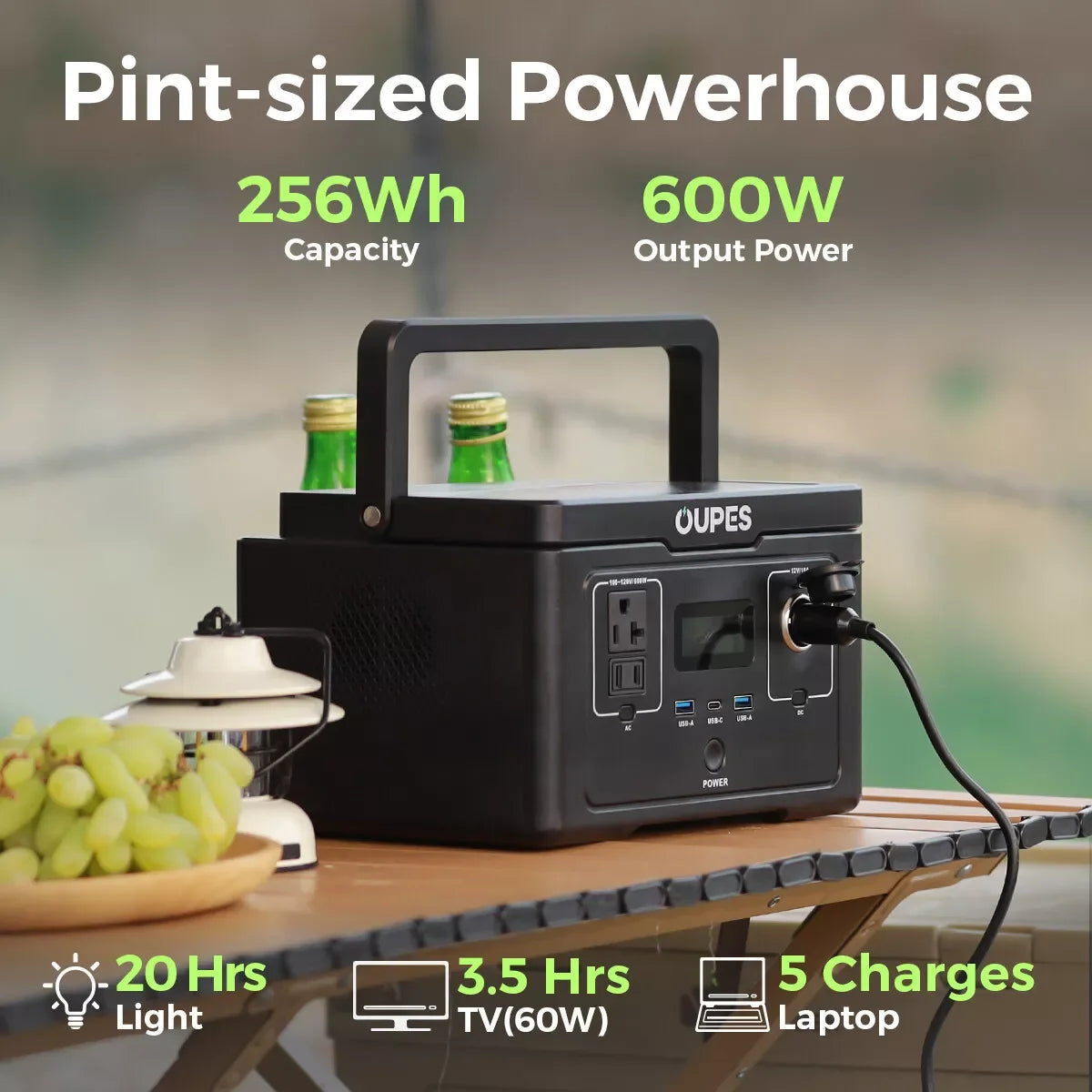 OUPES Exodus 600 Portable Power Station 600W 256Wh(1200w Surge) LFP Generator Camping Outdoor
