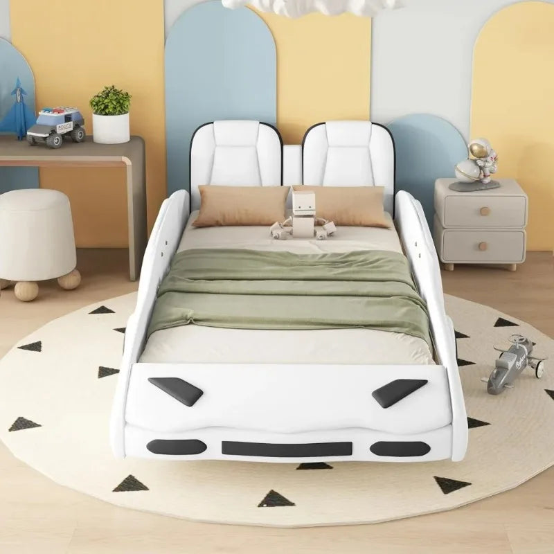 Twin Size Boys Car Bed,Race Car-Shaped Platform Wooden Bedframe