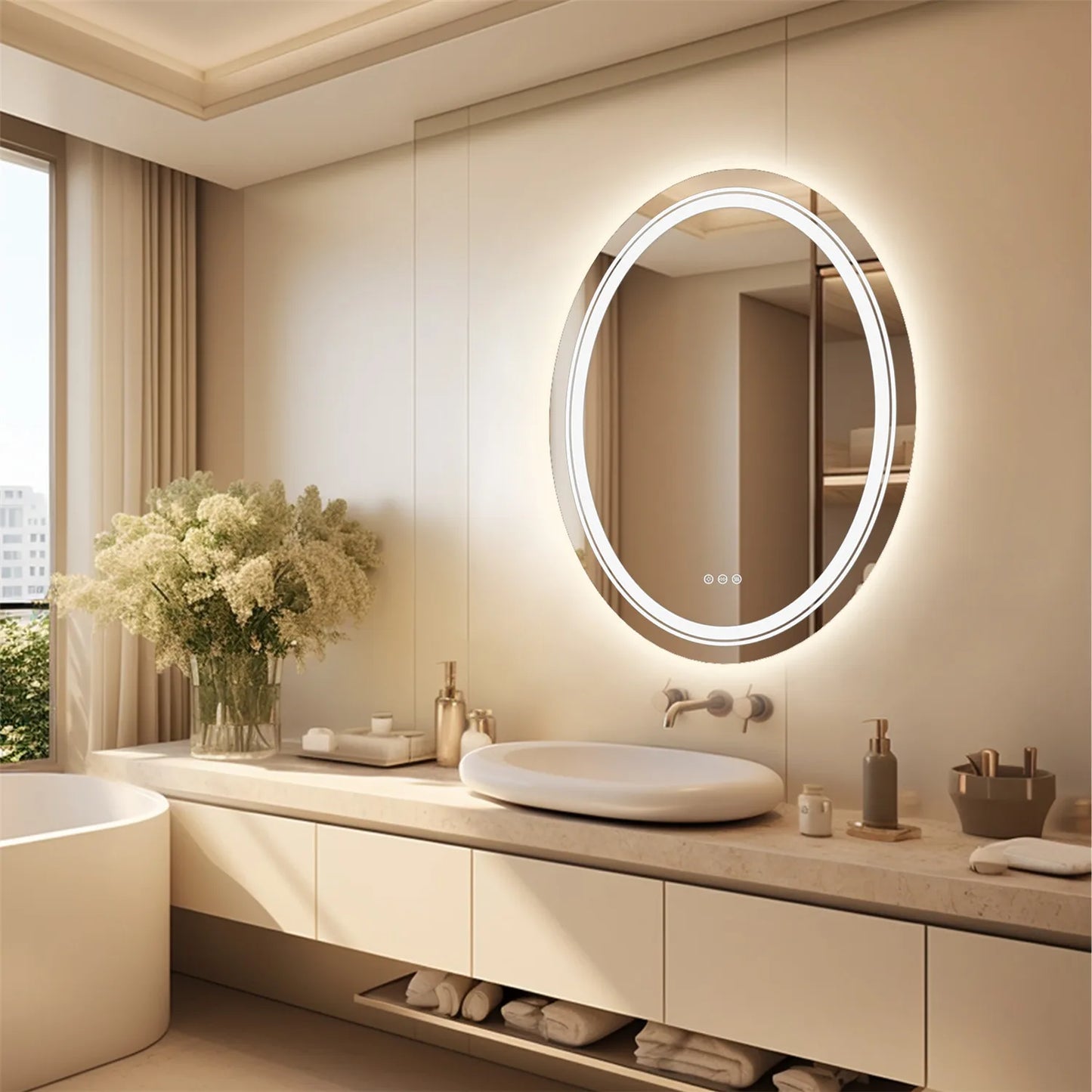 Oval LED Dimmable Bathroom Vanity Mirror