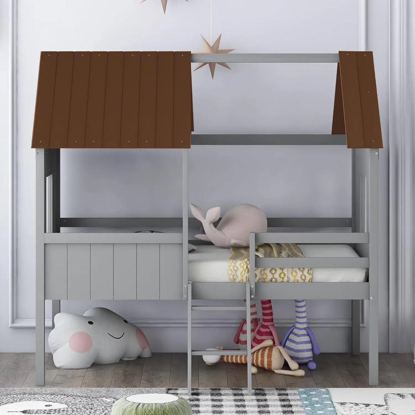 Kids House Twin Size Bed With Fence And Rails