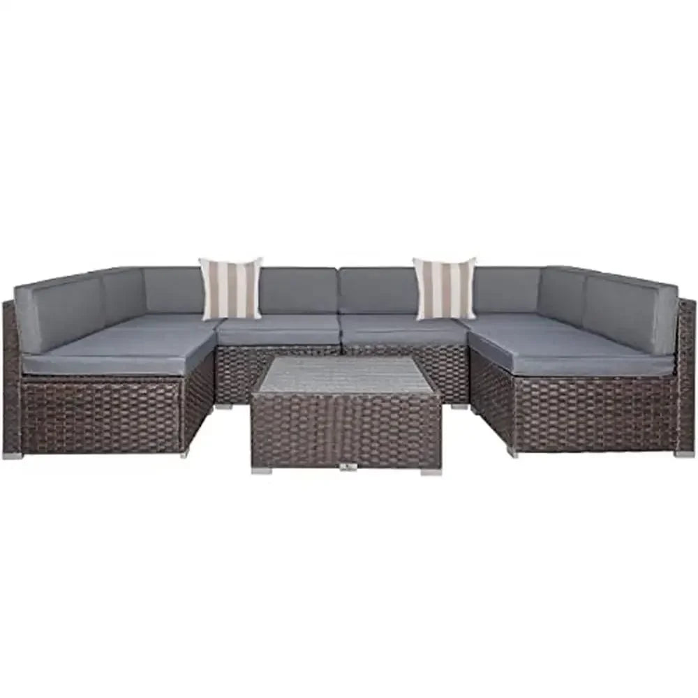 PE Rattan Wicker Sofa Outdoor 7 Piece Sectional