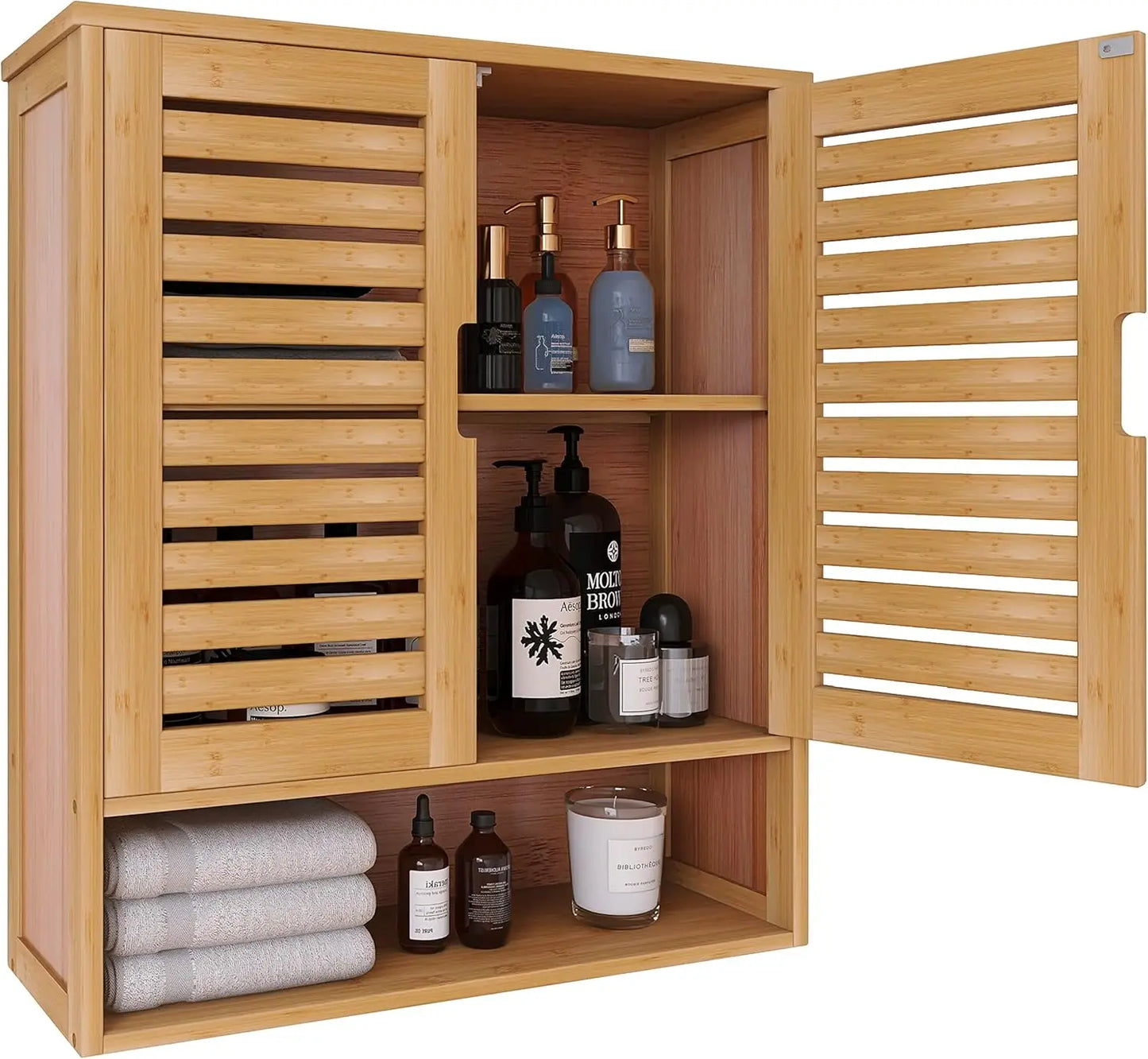 Bathroom Cabinet Wall Mounted, Bamboo Over-The-Toilet Storage Organizer, Space Saver Medicine Cabinet with Adjustable Shelves