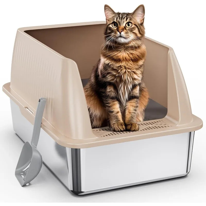 Stainless Steel Litter Box,XL Metal Litter Box with Lid