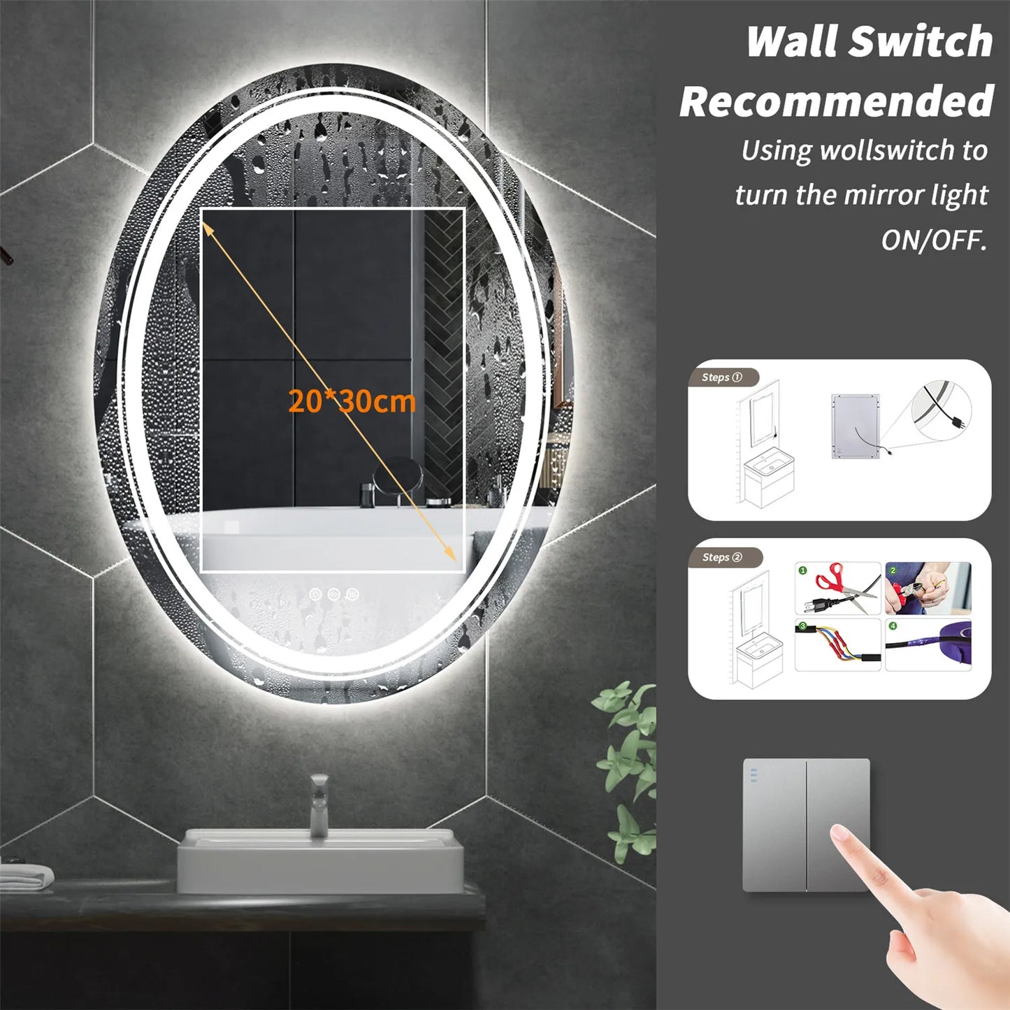 Oval LED Dimmable Bathroom Vanity Mirror