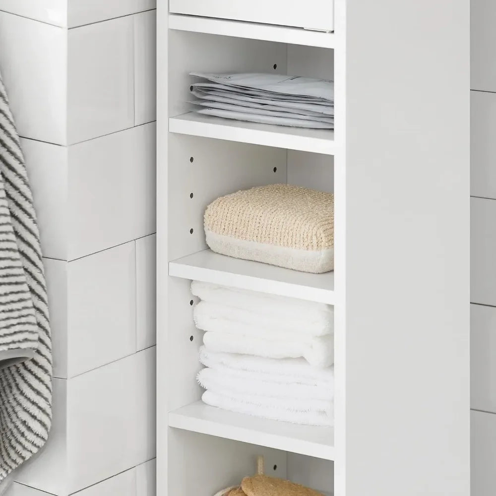 White Slim Tall Bathroom Storage Cabinet