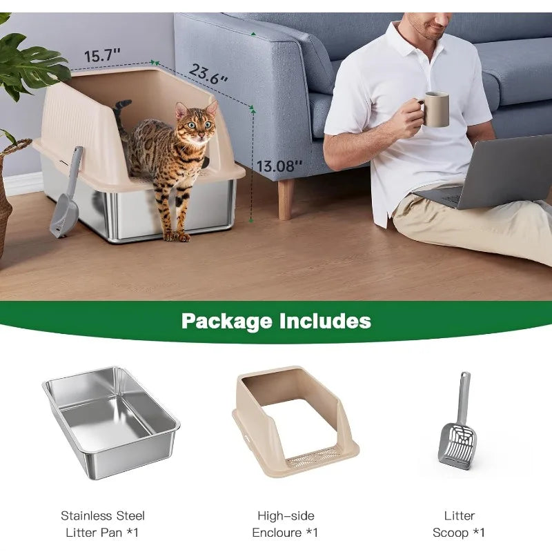 Stainless Steel Litter Box,XL Metal Litter Box with Lid