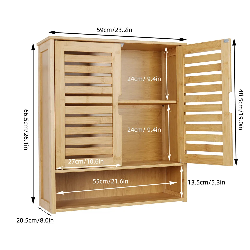 Natural Bamboo Bathroom Cabinet Wall Mounted Kitchen Cabinet Cupboard Storage Organizer 3 Tier Shelf