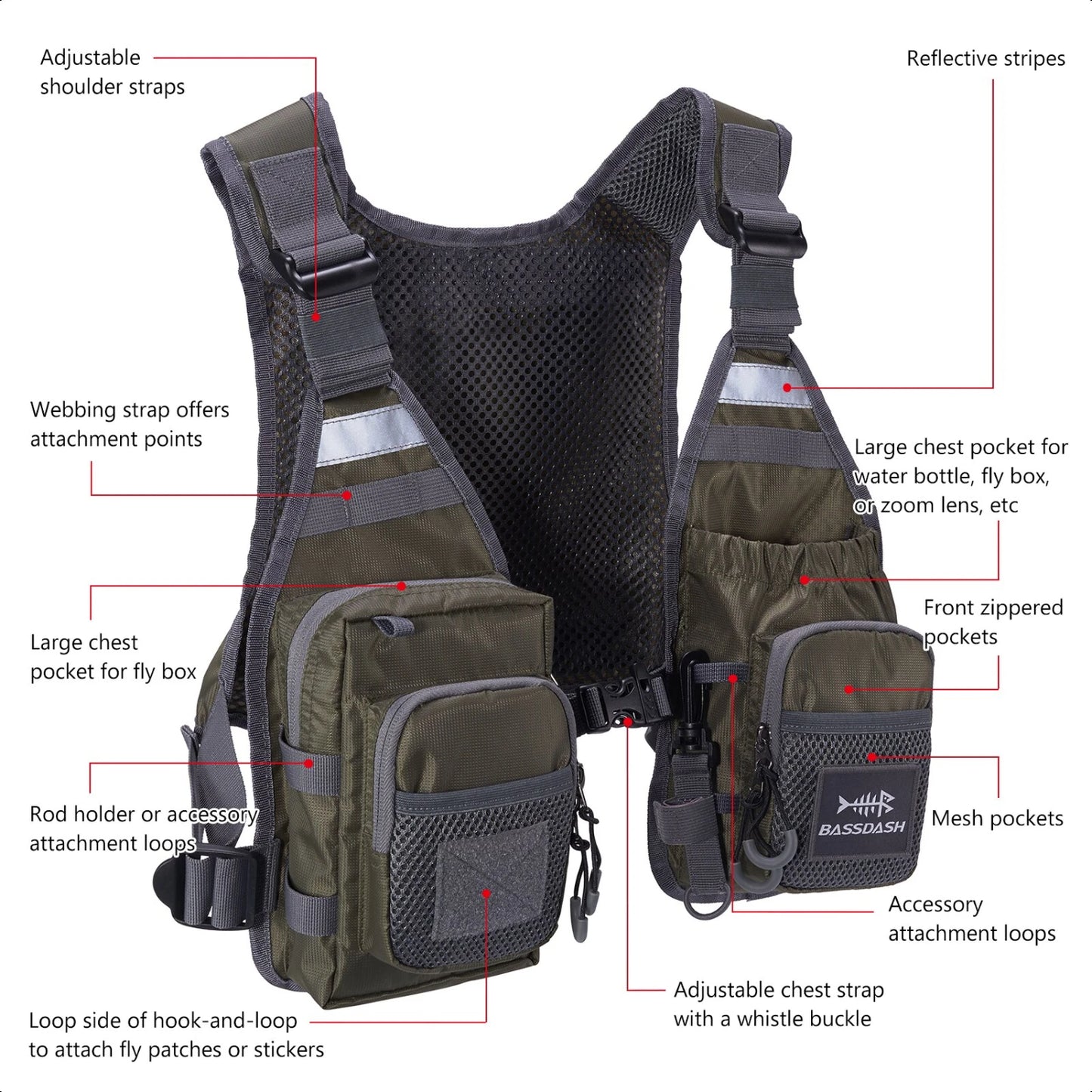 FV08 Ultra Lightweight Fly Fishing Vest Men and Women Portable Chest Pack One Size Fits Most