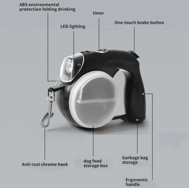 Retractable Adjustable Multifunctional LED Night Walking Leash