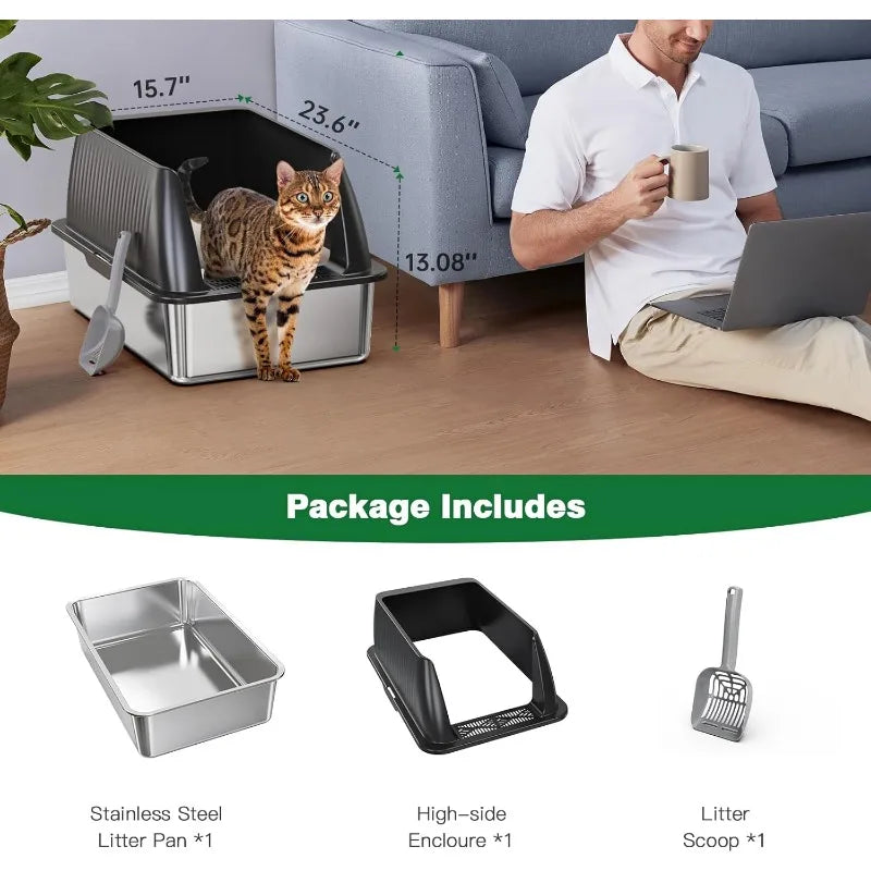 Stainless Steel Litter Box,XL Metal Litter Box with Lid