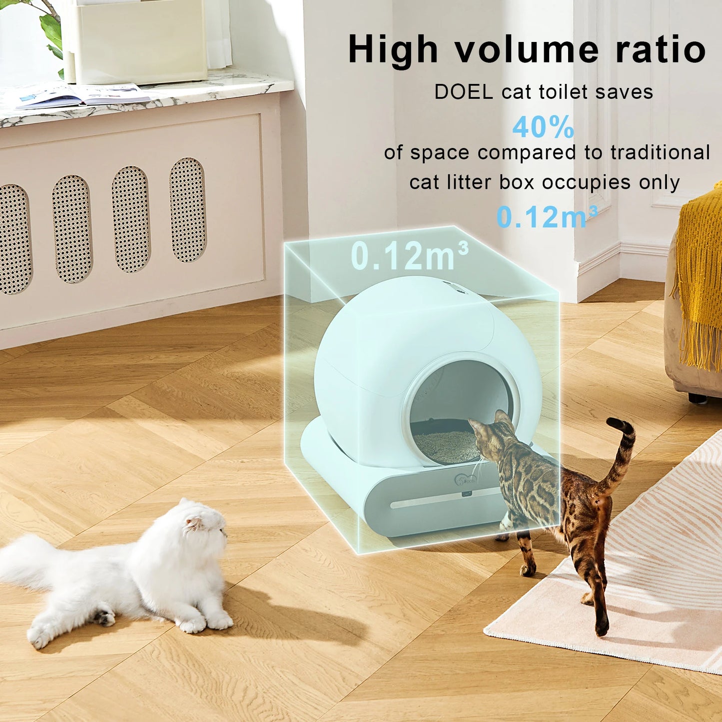 Self Cleaning Cat Litter Box 65L Automatic Cat Litter Box w/ Trash Bag & Litter Mat