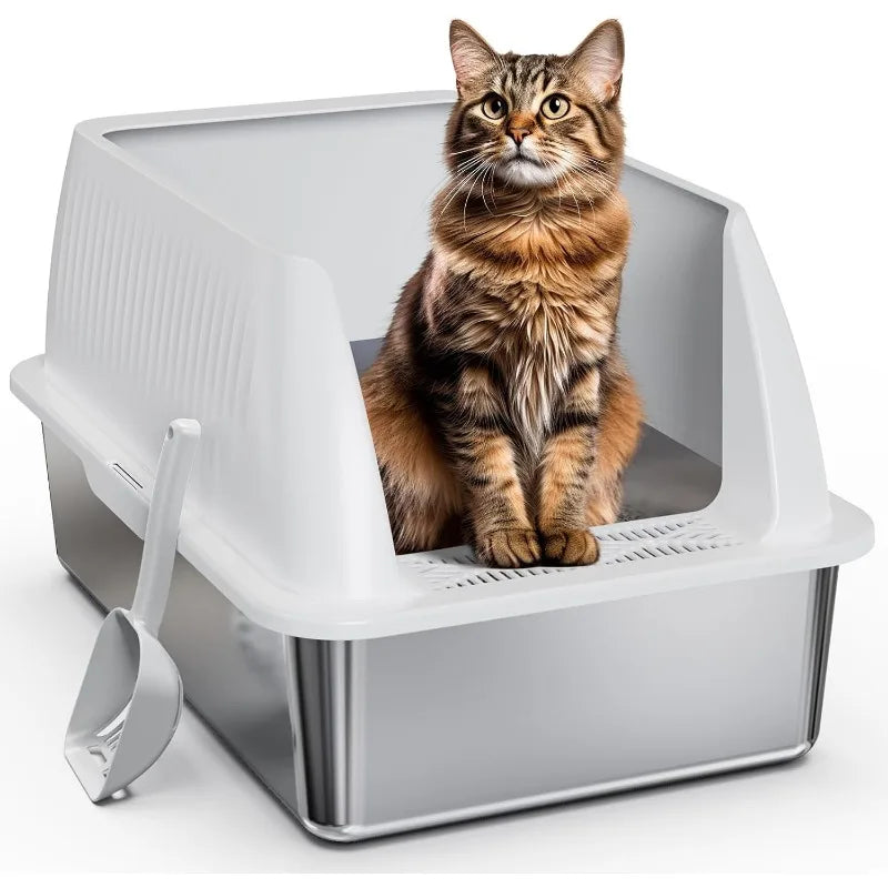 Stainless Steel Litter Box,XL Metal Litter Box with Lid
