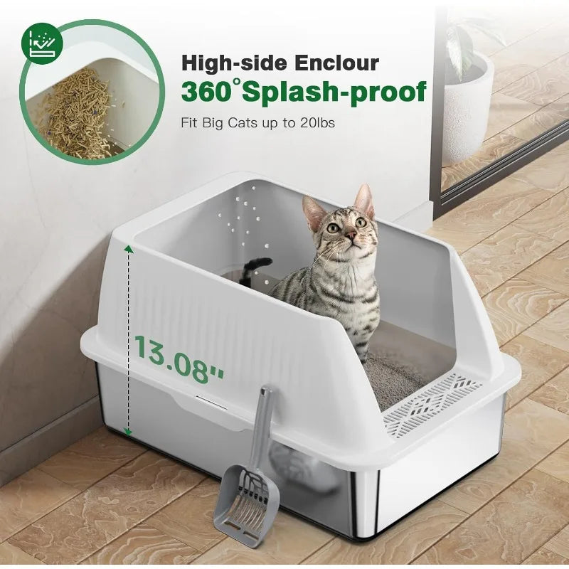 Stainless Steel Litter Box,XL Metal Litter Box with Lid