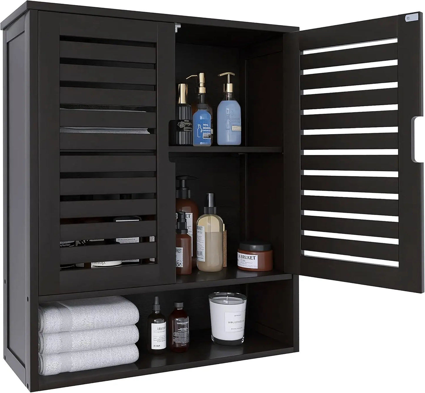 Bathroom Cabinet Wall Mounted, Bamboo Over-The-Toilet Storage Organizer, Space Saver Medicine Cabinet with Adjustable Shelves